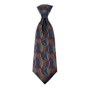 Cellini Uomo Men's Silk Necktie Burgundy Gold Blue Abstract Pattern